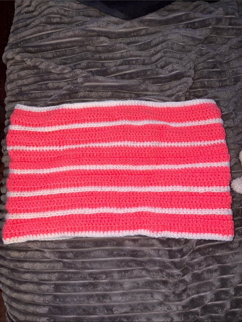 Striped Crochet Strapless Crop Top in Pink and White